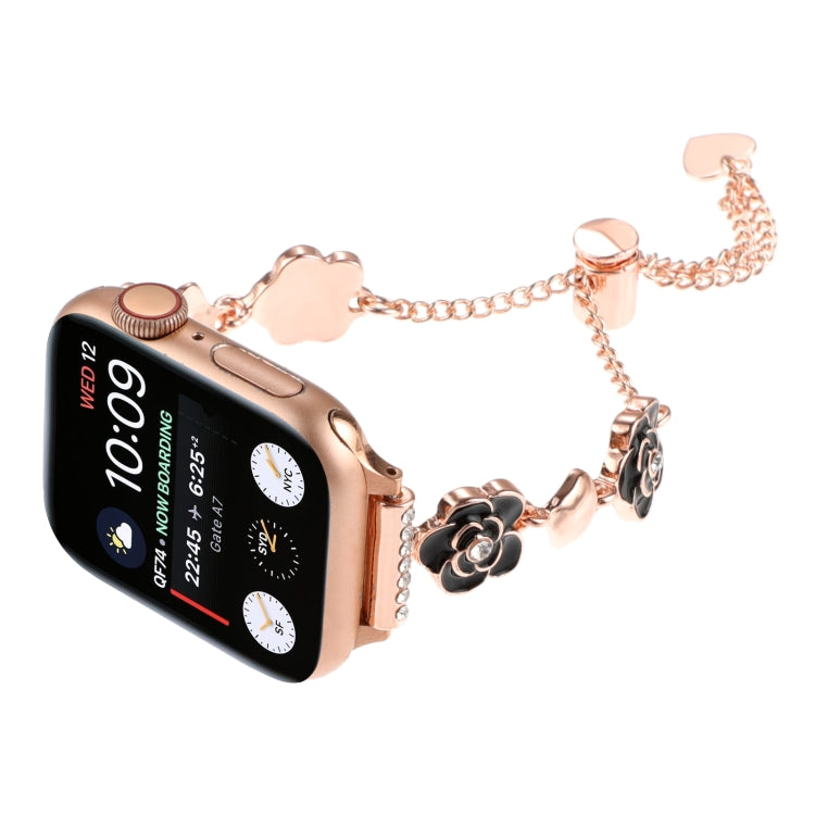 For Apple Watch SE 2023 40mm Camellia Metal Chain Bracelet Watch Band(Black Rose Gold) - Watch Bands by PMC TechLife | Online Shopping South Africa | PMC TechLife