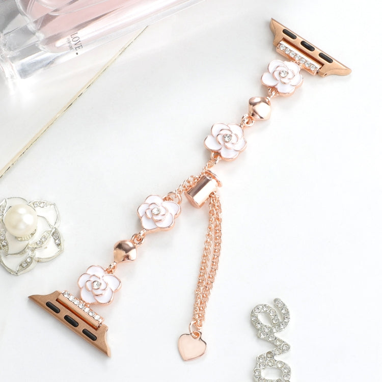 For Apple Watch SE 2023 40mm Camellia Metal Chain Bracelet Watch Band(White Rose Gold) - free shipping - PMC TechLife - Order now!