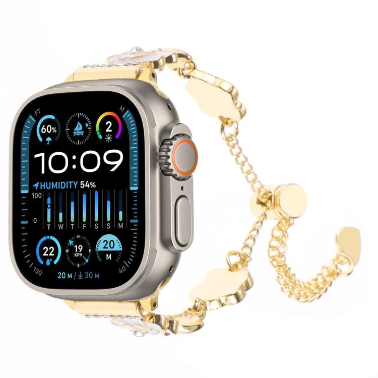 For Apple Watch Ultra 2 49mm Camellia Metal Chain Bracelet Watch Band(White Gold) - free shipping - PMC TechLife - Order now!