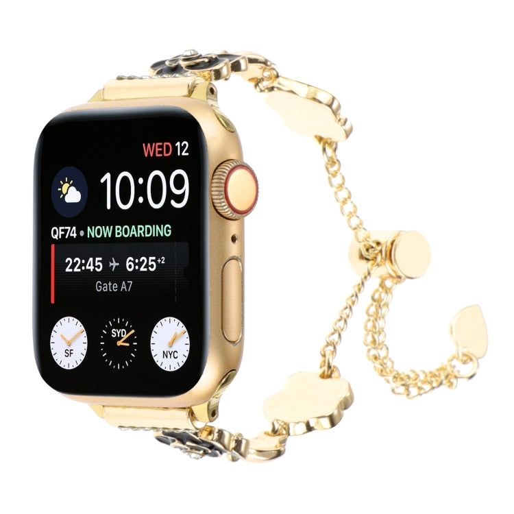 For Apple Watch Series 9 41mm Camellia Metal Chain Bracelet Watch Band(Black Gold) - Watch Bands by PMC TechLife | Online Shopping South Africa | PMC TechLife