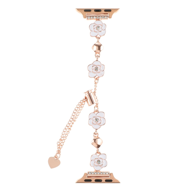 For Apple Watch Series 8 45mm Camellia Metal Chain Bracelet Watch Band(White Rose Gold) - Watch Bands by PMC TechLife | Online Shopping South Africa | PMC TechLife
