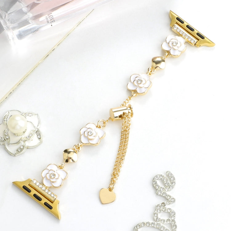 For Apple Watch SE 2022 40mm Camellia Metal Chain Bracelet Watch Band(White Gold) - Watch Bands by PMC TechLife | Online Shopping South Africa | PMC TechLife