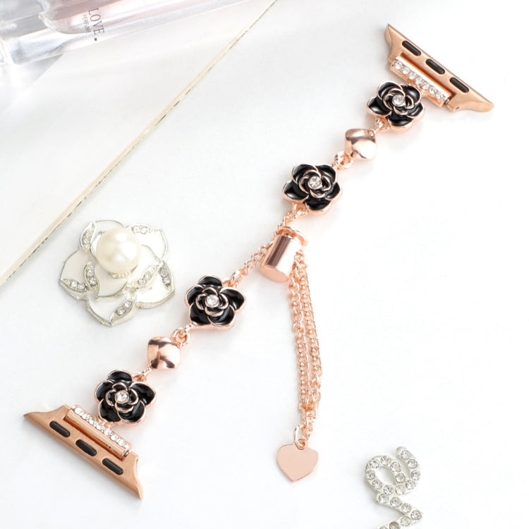 For Apple Watch SE 2022 44mm Camellia Metal Chain Bracelet Watch Band(Black Rose Gold) - Watch Bands by PMC TechLife | Online Shopping South Africa | PMC TechLife