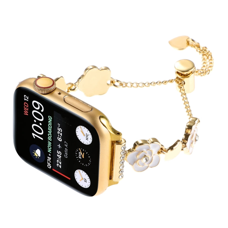 For Apple Watch Series 7 41mm Camellia Metal Chain Bracelet Watch Band(White Gold) - Watch Bands by PMC TechLife | Online Shopping South Africa | PMC TechLife