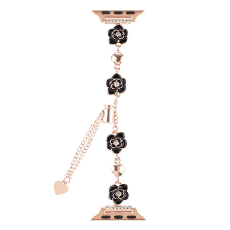 For Apple Watch Series 7 45mm Camellia Metal Chain Bracelet Watch Band(Black Rose Gold) - free shipping - PMC TechLife - Order now!