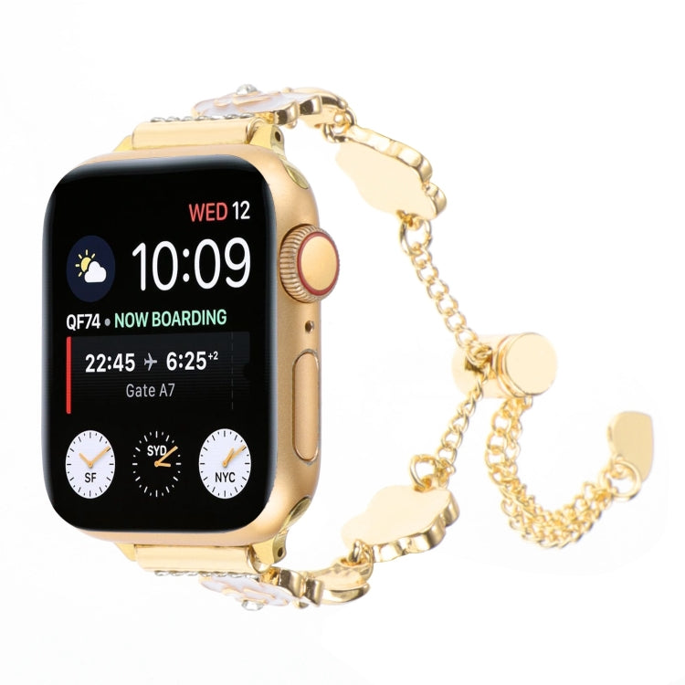 For Apple Watch SE 44mm Camellia Metal Chain Bracelet Watch Band(White Gold) - Watch Bands by PMC TechLife | Online Shopping South Africa | PMC TechLife