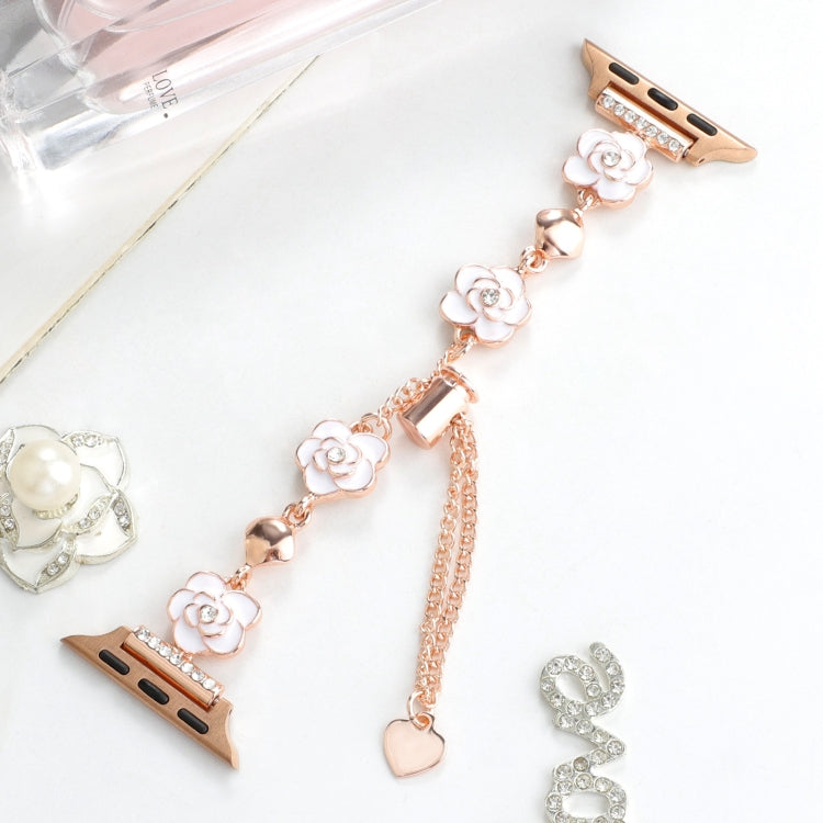 For Apple Watch SE 44mm Camellia Metal Chain Bracelet Watch Band(White Rose Gold) - free shipping - PMC TechLife - Order now!