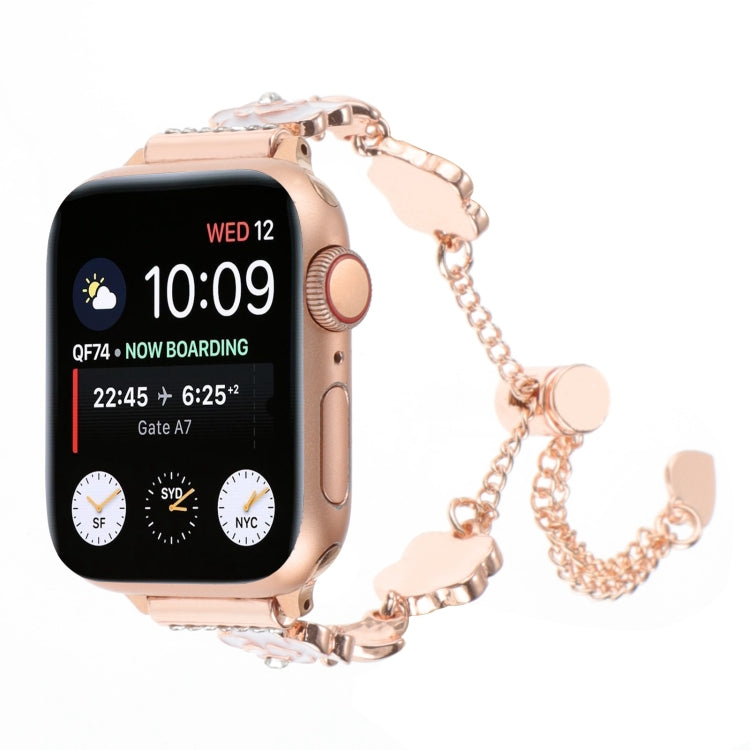For Apple Watch Series 6 44mm Camellia Metal Chain Bracelet Watch Band(White Rose Gold) - Watch Bands by PMC TechLife | Online Shopping South Africa | PMC TechLife