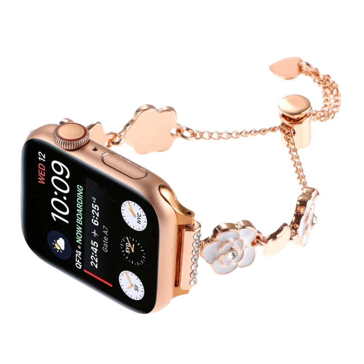 For Apple Watch Series 6 44mm Camellia Metal Chain Bracelet Watch Band(White Rose Gold) - Watch Bands by PMC TechLife | Online Shopping South Africa | PMC TechLife