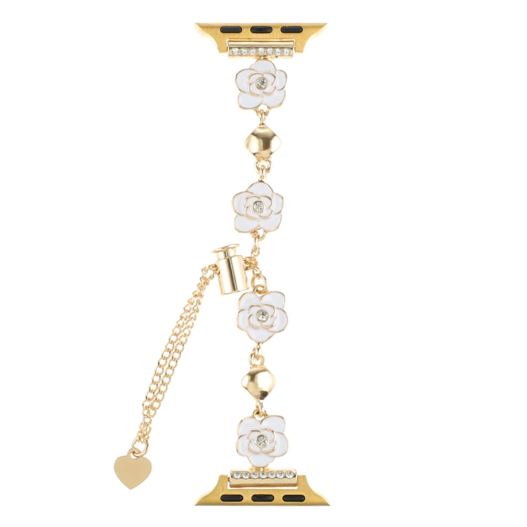 For Apple Watch Series 3 38mm Camellia Metal Chain Bracelet Watch Band(White Gold) - Watch Bands by PMC TechLife | Online Shopping South Africa | PMC TechLife