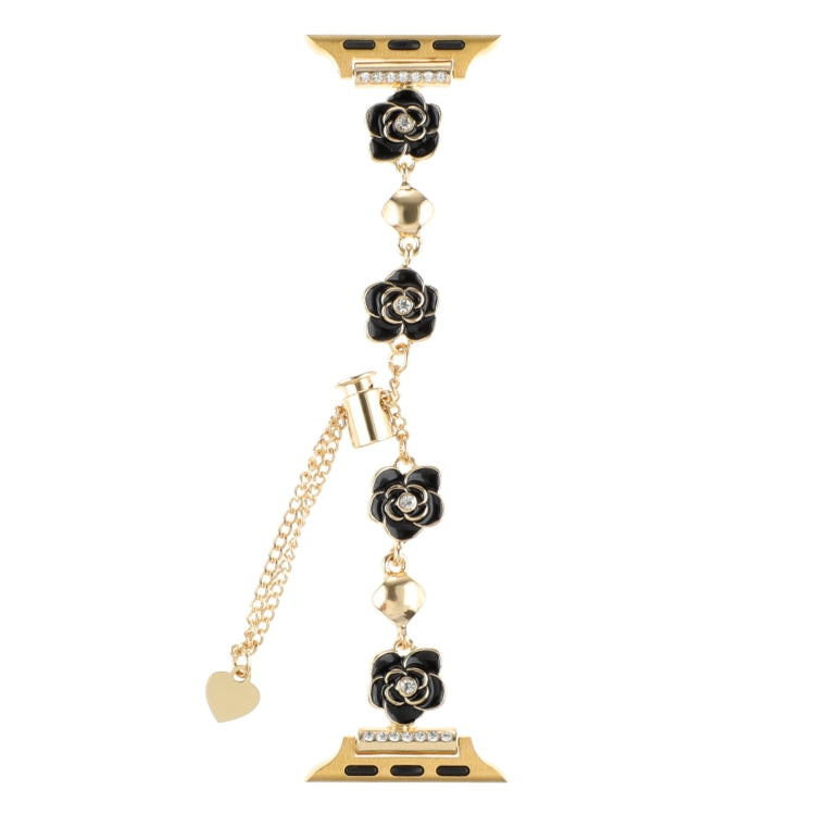For Apple Watch 42mm Camellia Metal Chain Bracelet Watch Band(Black Gold) - Watch Bands by PMC TechLife | Online Shopping South Africa | PMC TechLife