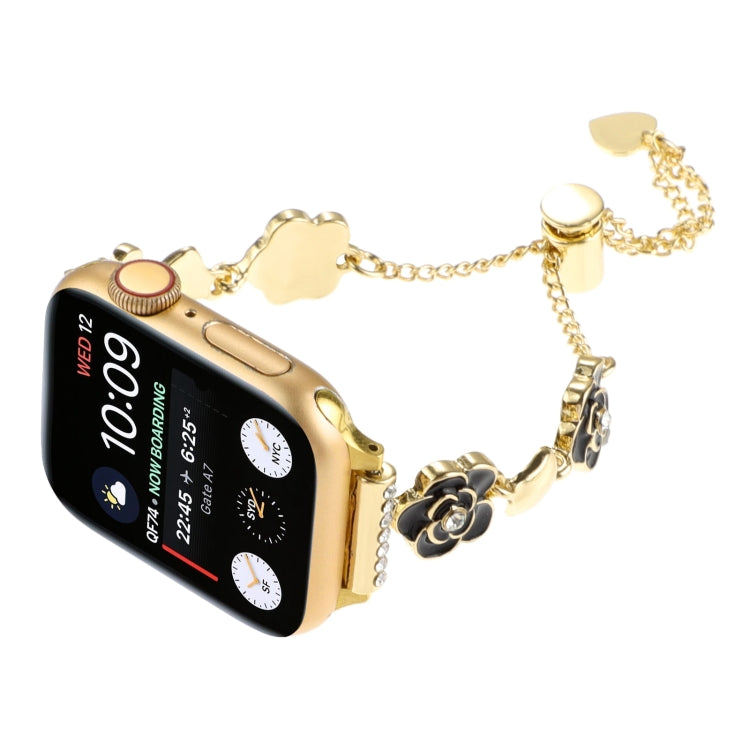For Apple Watch 38mm Camellia Metal Chain Bracelet Watch Band(Black Gold) - free shipping - PMC TechLife - Order now!