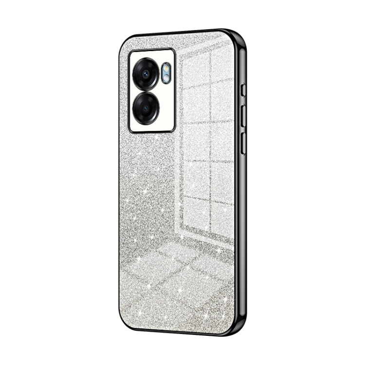 For OPPO A57 5G Gradient Glitter Powder Electroplated Phone Case(Black) - OPPO Cases by PMC TechLife | Online Shopping South Africa | PMC TechLife | Buy Now Pay Later Mobicred
