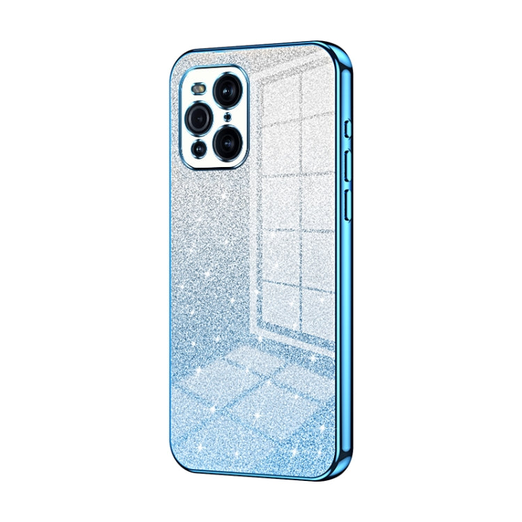 For OPPO Find X3 / Find X3 Pro Gradient Glitter Powder Electroplated Phone Case(Blue) - OPPO Cases by PMC TechLife | Online Shopping South Africa | PMC TechLife | Buy Now Pay Later Mobicred