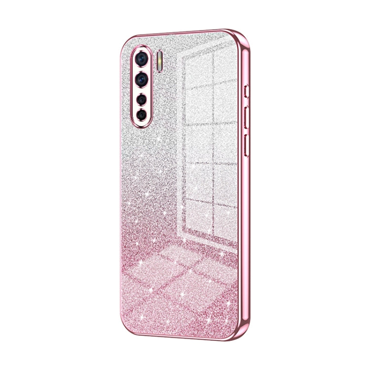 For OPPO A91 Gradient Glitter Powder Electroplated Phone Case(Pink) - OPPO Cases by PMC TechLife | Online Shopping South Africa | PMC TechLife | Buy Now Pay Later Mobicred