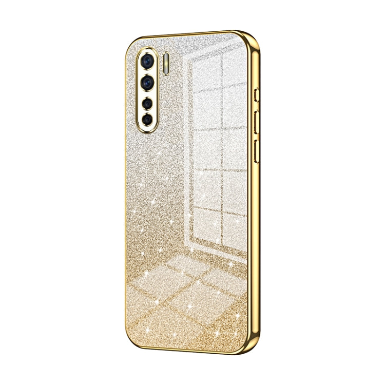 For OPPO A91 Gradient Glitter Powder Electroplated Phone Case(Gold) - OPPO Cases by PMC TechLife | Online Shopping South Africa | PMC TechLife | Buy Now Pay Later Mobicred