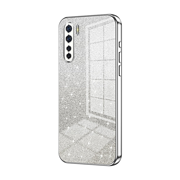 For OPPO Reno3 4G / F15 / A91 Gradient Glitter Powder Electroplated Phone Case(Silver) - OPPO Cases by PMC TechLife | Online Shopping South Africa | PMC TechLife | Buy Now Pay Later Mobicred
