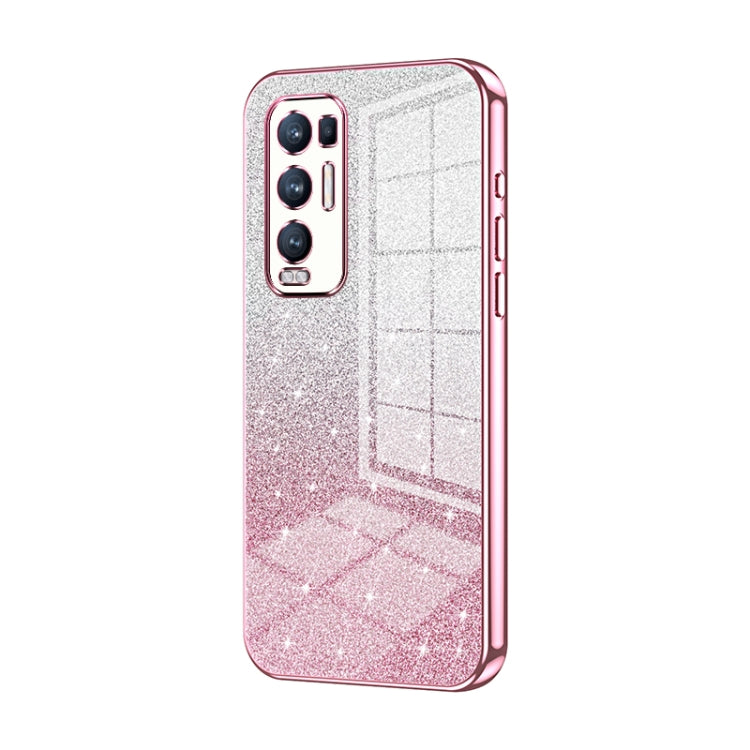 For OPPO Reno5 Pro+ Gradient Glitter Powder Electroplated Phone Case(Pink) - OPPO Cases by PMC TechLife | Online Shopping South Africa | PMC TechLife | Buy Now Pay Later Mobicred