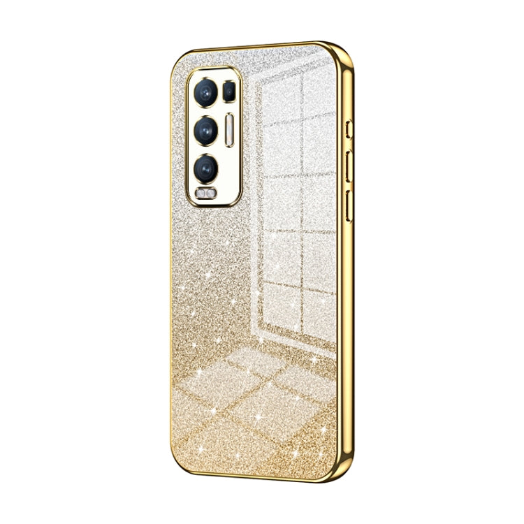 For OPPO Reno5 Pro+ Gradient Glitter Powder Electroplated Phone Case(Gold) - free shipping - PMC TechLife - Order now!