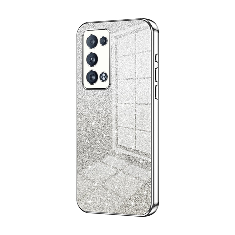 For OPPO Reno6 Pro+ Gradient Glitter Powder Electroplated Phone Case(Silver) - OPPO Cases by PMC TechLife | Online Shopping South Africa | PMC TechLife | Buy Now Pay Later Mobicred