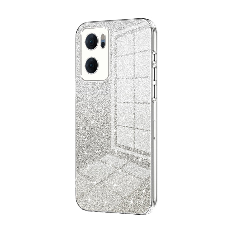 For OPPO Reno7 5G Gradient Glitter Powder Electroplated Phone Case(Transparent) - OPPO Cases by PMC TechLife | Online Shopping South Africa | PMC TechLife | Buy Now Pay Later Mobicred