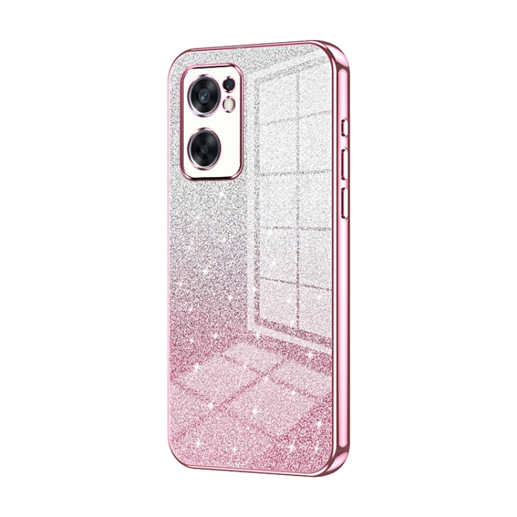 For OPPO Reno7 SE Gradient Glitter Powder Electroplated Phone Case(Pink) - free shipping - PMC TechLife - Order now!