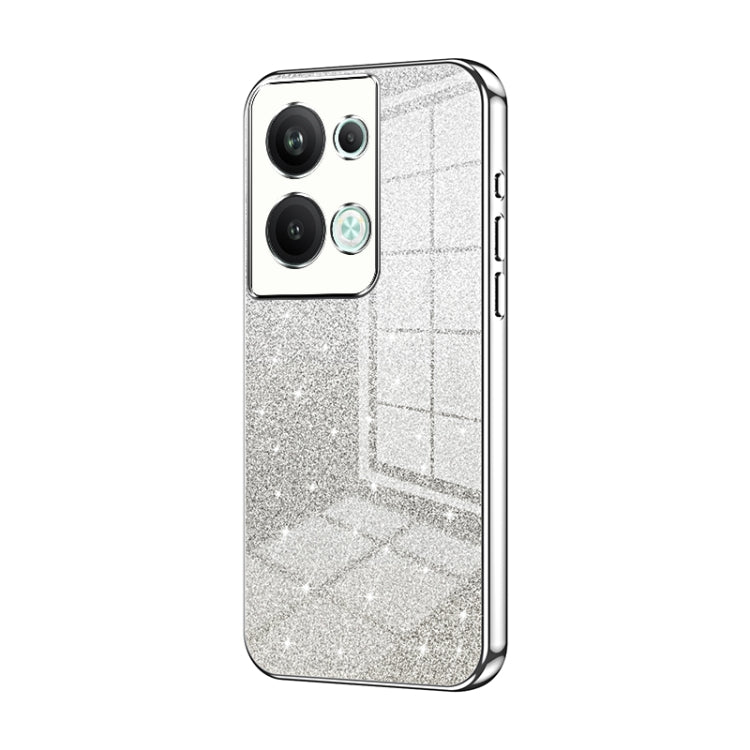 For OPPO Reno9 Pro+ Gradient Glitter Powder Electroplated Phone Case(Silver) - OPPO Cases by PMC TechLife | Online Shopping South Africa | PMC TechLife | Buy Now Pay Later Mobicred