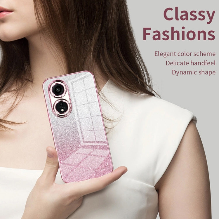 For OPPO Reno7 5G Gradient Glitter Powder Electroplated Phone Case(Silver) - OPPO Cases by PMC TechLife | Online Shopping South Africa | PMC TechLife | Buy Now Pay Later Mobicred