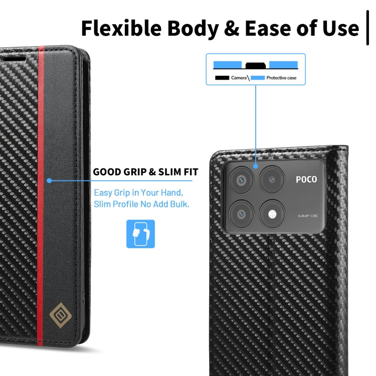 For Xiaomi Poco X6 Pro 5G LC.IMEEKE Carbon Fiber Texture Flip Leather Phone Case(Vertical Black) - free shipping - PMC TechLife - Order now!