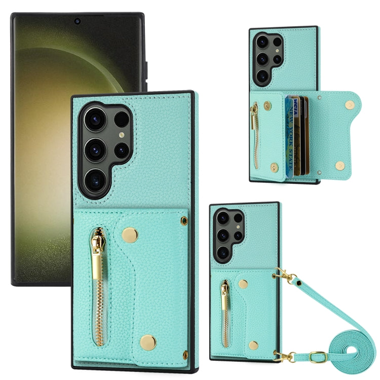 For Samsung Galaxy S24 Ultra DF-09 Crossbody Litchi texture Card Bag Design PU Phone Case(Cyan) - free shipping - PMC Jewellery - Order now!