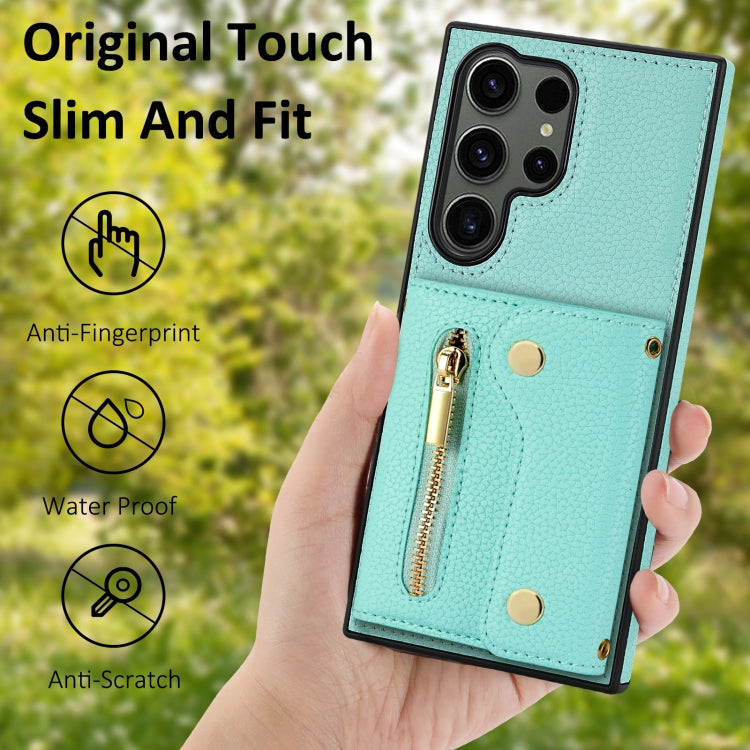 For Samsung Galaxy S24 Ultra DF-09 Crossbody Litchi texture Card Bag Design PU Phone Case(Cyan) - free shipping - PMC Jewellery - Order now!