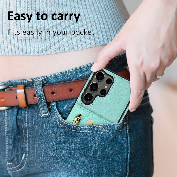 For Samsung Galaxy S24 Ultra DF-09 Crossbody Litchi texture Card Bag Design PU Phone Case(Cyan) - free shipping - PMC Jewellery - Order now!
