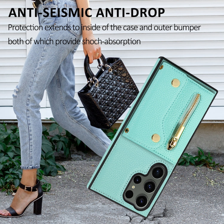 For Samsung Galaxy S24 Ultra DF-09 Crossbody Litchi texture Card Bag Design PU Phone Case(Cyan) - free shipping - PMC Jewellery - Order now!