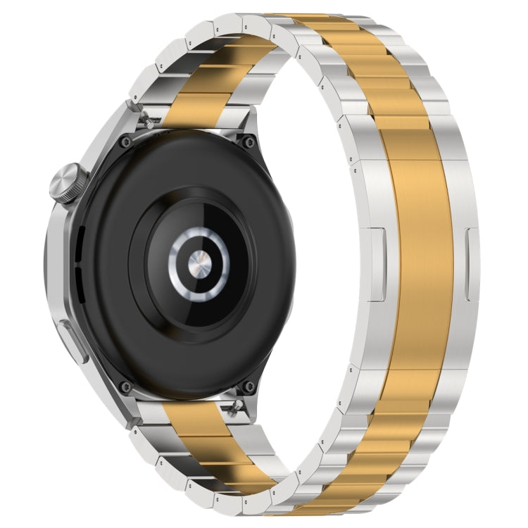 For Huawei Watch GT4 / GT3 / GT2 / GT 46mm Three Strains HW Buckle Metal Watch Band(Silver Gold) - Watch Bands by PMC TechLife | Online Shopping South Africa | PMC TechLife