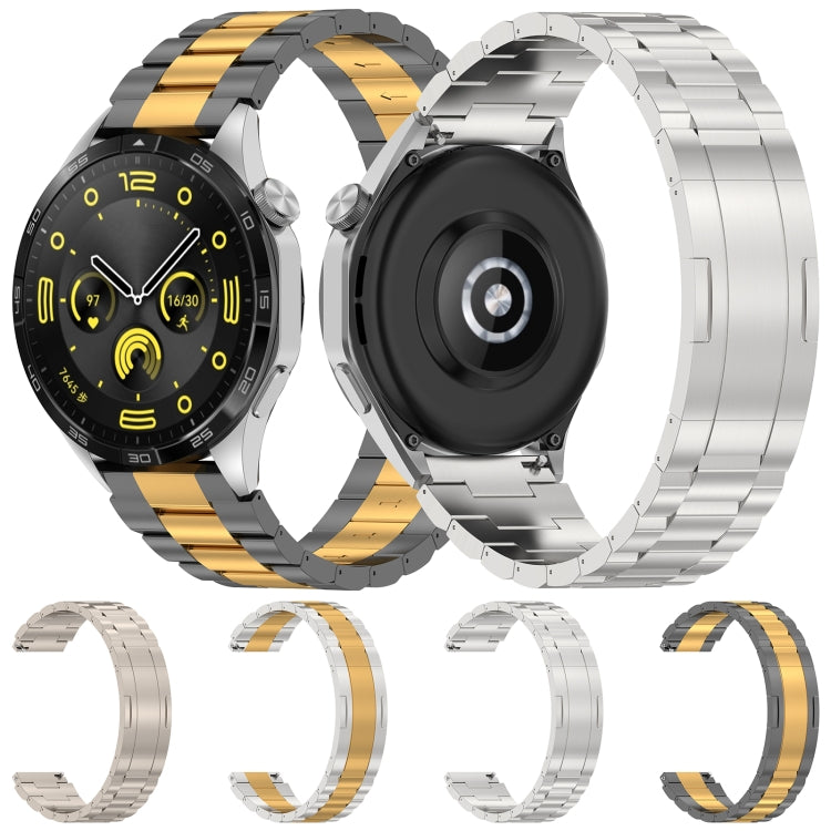 For Huawei Watch GT4 / GT3 / GT2 / GT 46mm Three Strains HW Buckle Metal Watch Band(Silver Gold) - Watch Bands by PMC TechLife | Online Shopping South Africa | PMC TechLife