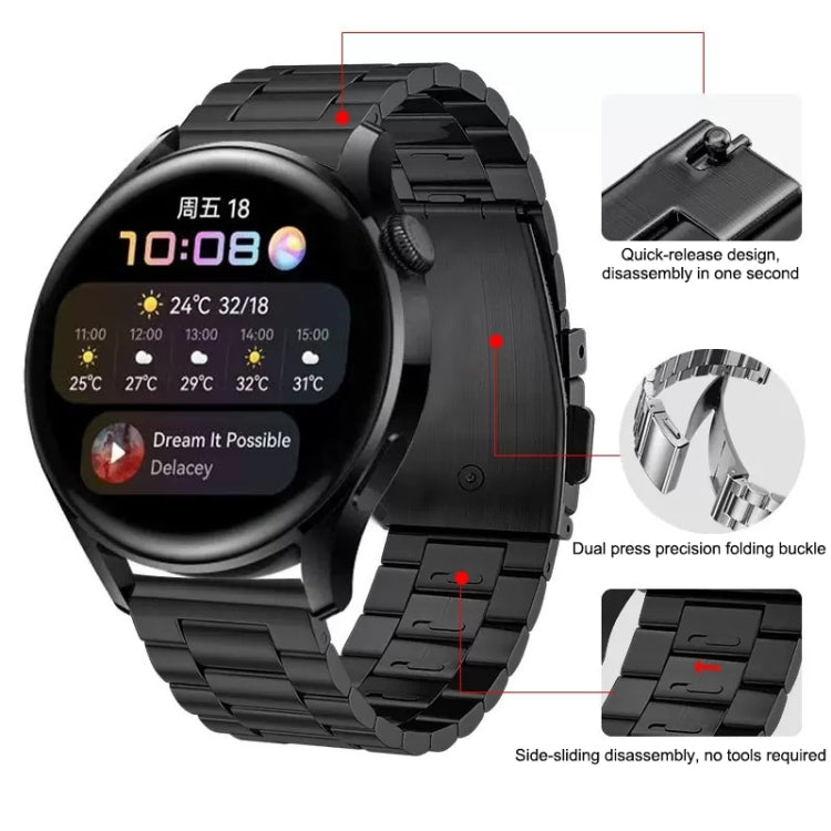 For Huawei Watch GT4 / GT3 / GT2 46mm Three Strains Flat Buckle Titanium Steel Watch Band(Black) - Watch Bands by PMC TechLife | Online Shopping South Africa | PMC TechLife