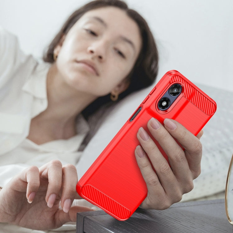 For Motorola Moto G Play 2024 Brushed Texture Carbon Fiber TPU Phone Case(Red) - Motorola Cases by PMC Jewellery | Online Shopping South Africa | PMC Jewellery | Buy Now Pay Later Mobicred