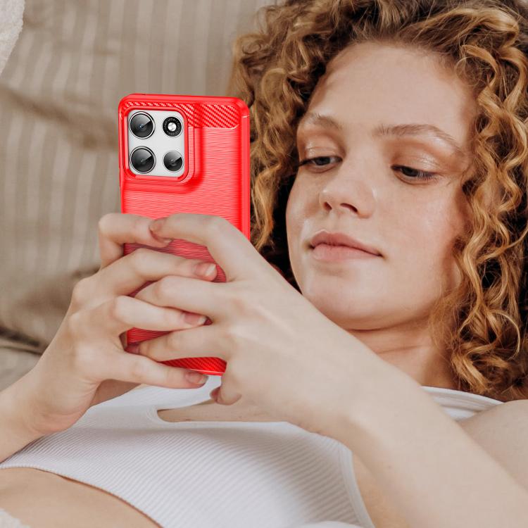 For Motorola Moto G66y 5G Carbon Fiber Brushed Texture TPU Phone Case(Red) - free shipping - PMC TechLife - Order now!