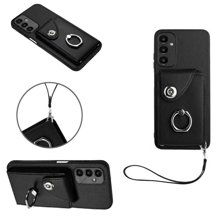 For Samsung Galaxy A05s 4G Global Organ Card Bag Ring Holder PU Phone Case with Lanyard(Black) - Galaxy Phone Cases by PMC TechLife | Online Shopping South Africa | PMC TechLife