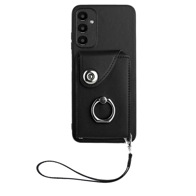 For Samsung Galaxy A05s 4G Global Organ Card Bag Ring Holder PU Phone Case with Lanyard(Black) - Galaxy Phone Cases by PMC TechLife | Online Shopping South Africa | PMC TechLife
