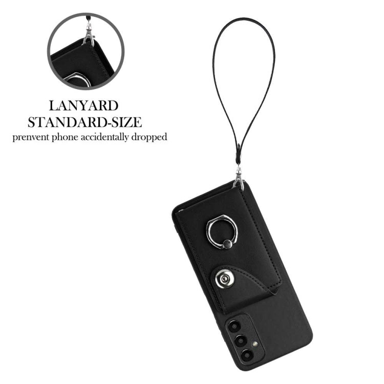 For Samsung Galaxy A05s 4G Global Organ Card Bag Ring Holder PU Phone Case with Lanyard(Black) - Galaxy Phone Cases by PMC TechLife | Online Shopping South Africa | PMC TechLife