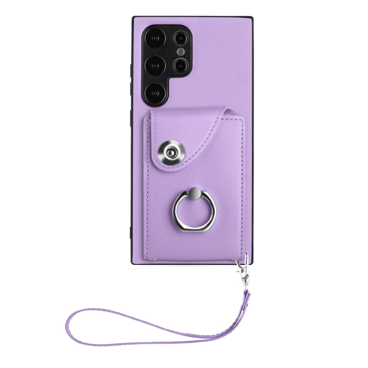 For Samsung Galaxy S24 Ultra 5G Organ Card Bag Ring Holder PU Phone Case with Lanyard(Purple) - Galaxy S24 Ultra 5G Cases by PMC TechLife | Online Shopping South Africa | PMC TechLife