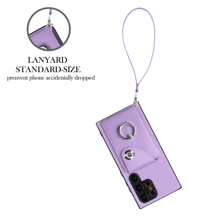 For Samsung Galaxy S24 Ultra 5G Organ Card Bag Ring Holder PU Phone Case with Lanyard(Purple) - Galaxy S24 Ultra 5G Cases by PMC TechLife | Online Shopping South Africa | PMC TechLife