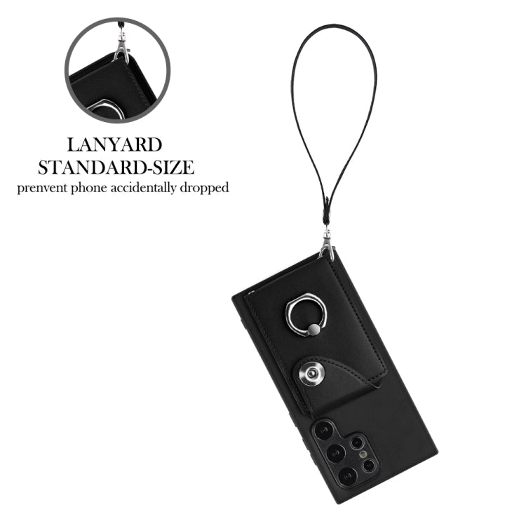 For Samsung Galaxy S24 Ultra 5G Organ Card Bag Ring Holder PU Phone Case with Lanyard(Black) - Galaxy S24 Ultra 5G Cases by PMC TechLife | Online Shopping South Africa | PMC TechLife