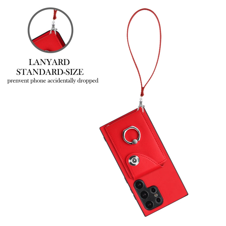For Samsung Galaxy S24 Ultra 5G Organ Card Bag Ring Holder PU Phone Case with Lanyard(Red) - Galaxy S24 Ultra 5G Cases by PMC TechLife | Online Shopping South Africa | PMC TechLife