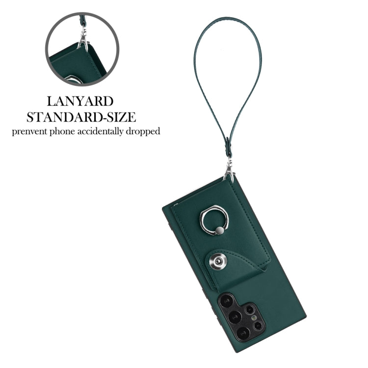For Samsung Galaxy S24 Ultra 5G Organ Card Bag Ring Holder PU Phone Case with Lanyard(Green) - Galaxy S24 Ultra 5G Cases by PMC TechLife | Online Shopping South Africa | PMC TechLife