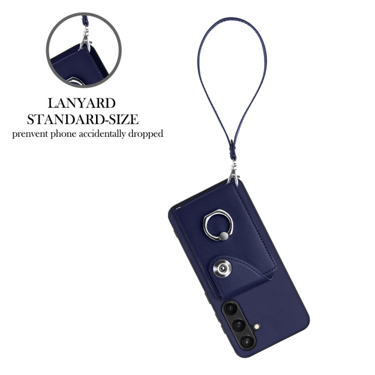 For Samsung Galaxy S24+ 5G Organ Card Bag Ring Holder PU Phone Case with Lanyard(Blue) - Galaxy S24+ 5G Cases by PMC TechLife | Online Shopping South Africa | PMC TechLife