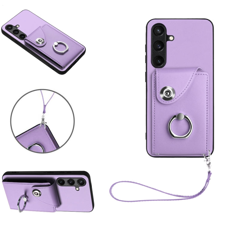 For Samsung Galaxy S24+ 5G Organ Card Bag Ring Holder PU Phone Case with Lanyard(Purple) - Galaxy S24+ 5G Cases by PMC TechLife | Online Shopping South Africa | PMC TechLife