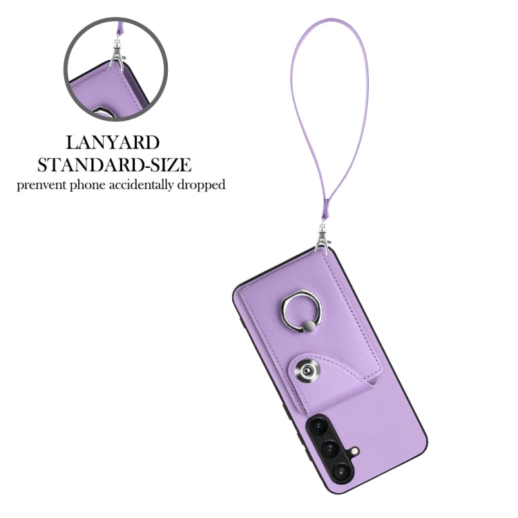 For Samsung Galaxy S24+ 5G Organ Card Bag Ring Holder PU Phone Case with Lanyard(Purple) - Galaxy S24+ 5G Cases by PMC TechLife | Online Shopping South Africa | PMC TechLife