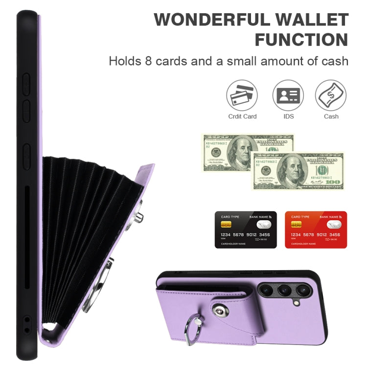 For Samsung Galaxy S24+ 5G Organ Card Bag Ring Holder PU Phone Case with Lanyard(Purple) - Galaxy S24+ 5G Cases by PMC TechLife | Online Shopping South Africa | PMC TechLife